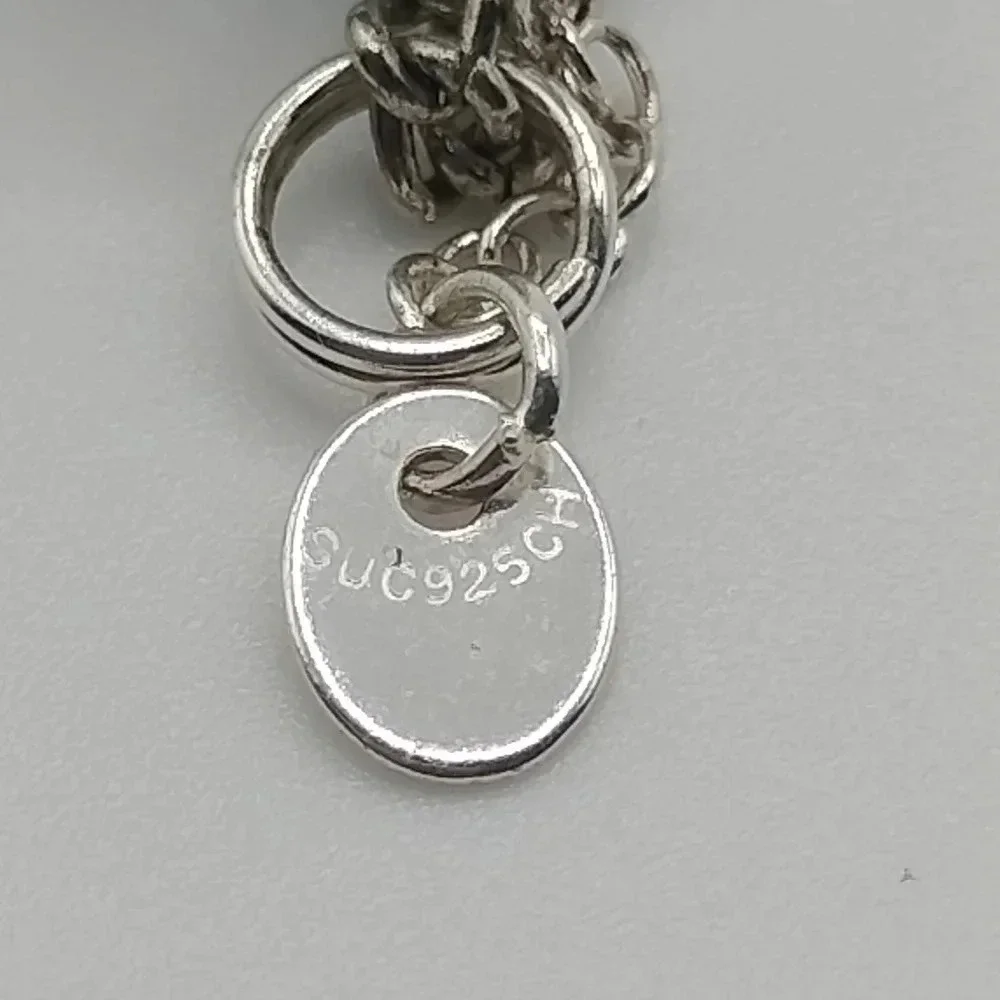 Glass Bead Silver Tone Dangle Floral Pendant Circle Signed SUC925CH